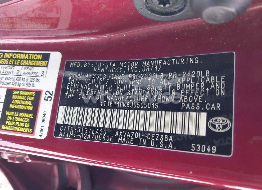 Photo 9 of 2018 Toyota Camry SE (VIN 4T1B11HK6JU505015)