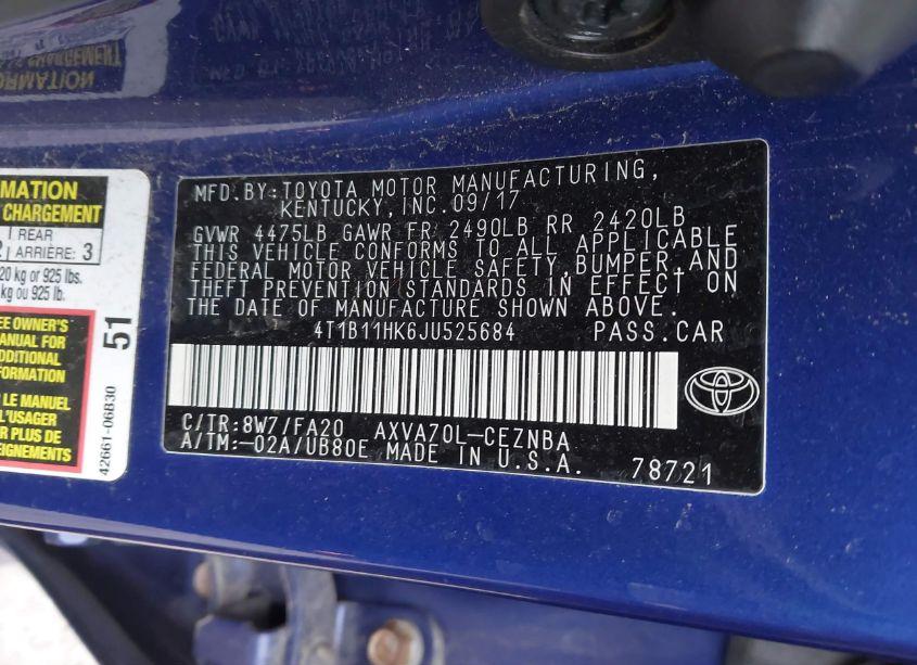 Photo 9 of 2018 Toyota Camry LE (VIN 4T1B11HK6JU525684)