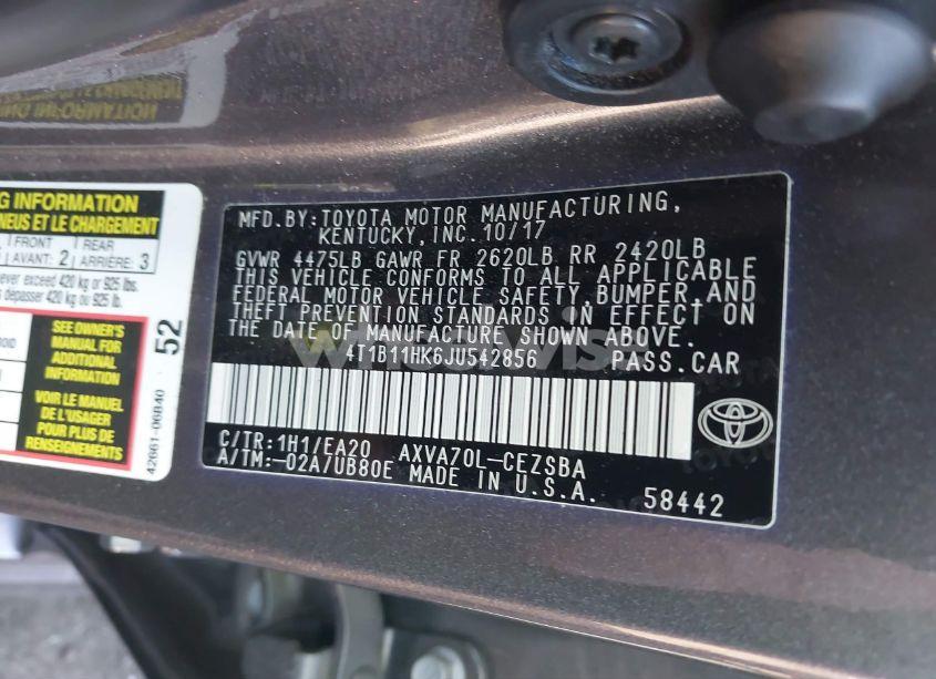 Photo 9 of 2018 Toyota Camry SE (VIN 4T1B11HK6JU542856)