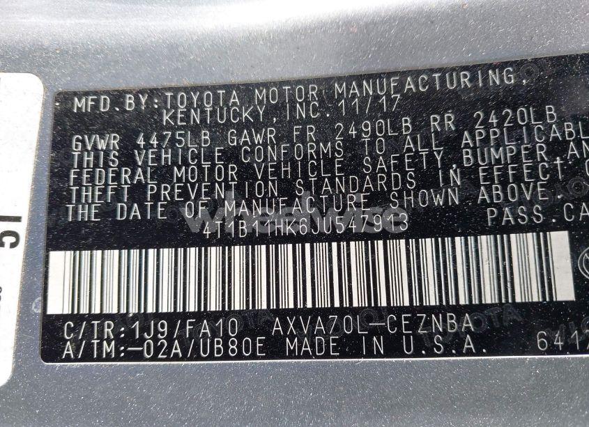 Photo 9 of 2018 Toyota Camry LE (VIN 4T1B11HK6JU547913)