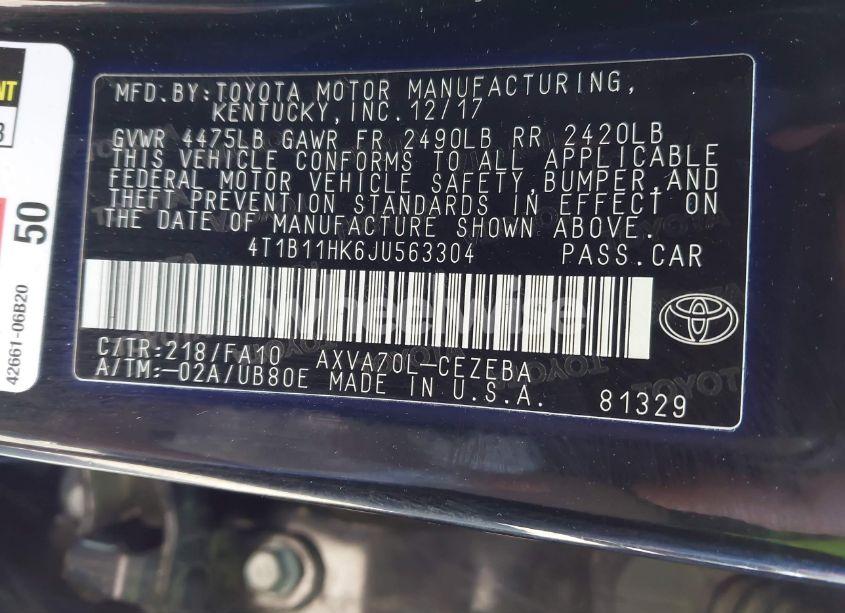 Photo 9 of 2018 Toyota Camry L (VIN 4T1B11HK6JU563304)