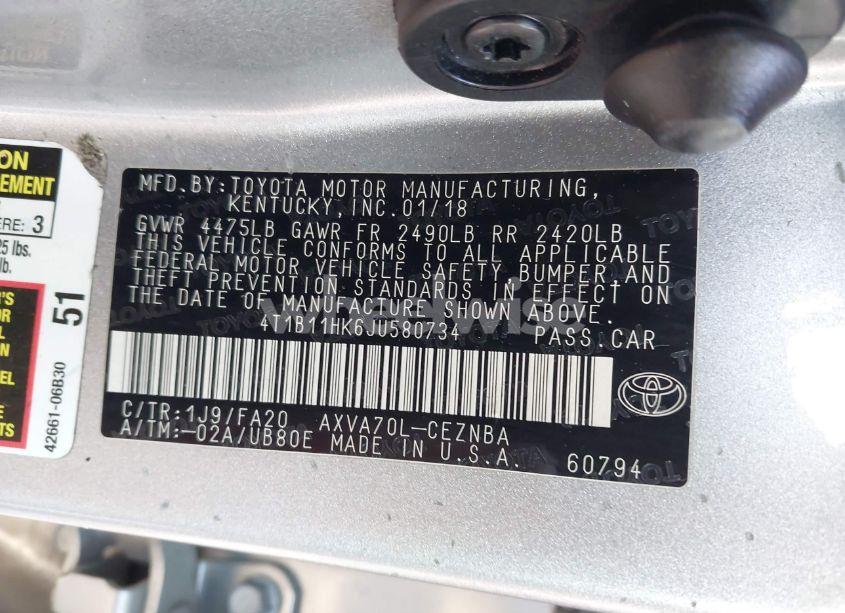 Photo 9 of 2018 Toyota Camry LE (VIN 4T1B11HK6JU580734)