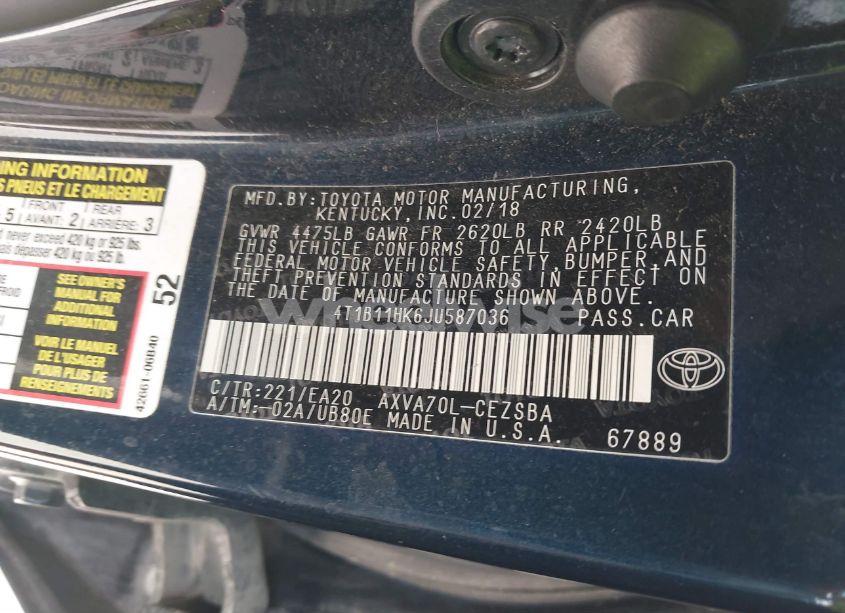 Photo 9 of 2018 Toyota Camry SE (VIN 4T1B11HK6JU587036)