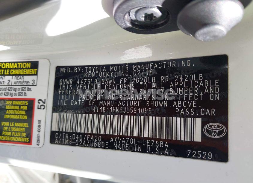 Photo 9 of 2018 Toyota Camry SE (VIN 4T1B11HK6JU591099)