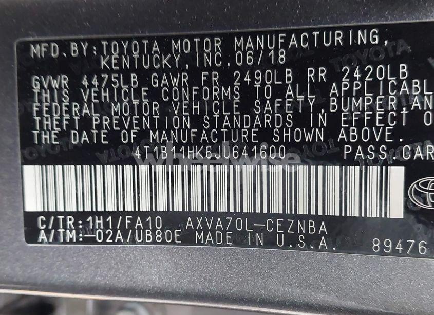 Photo 9 of 2018 Toyota Camry LE (VIN 4T1B11HK6JU641600)