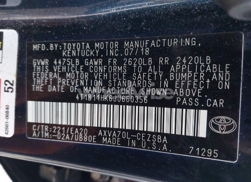 Photo 9 of 2018 Toyota Camry SE (VIN 4T1B11HK6JU660356)