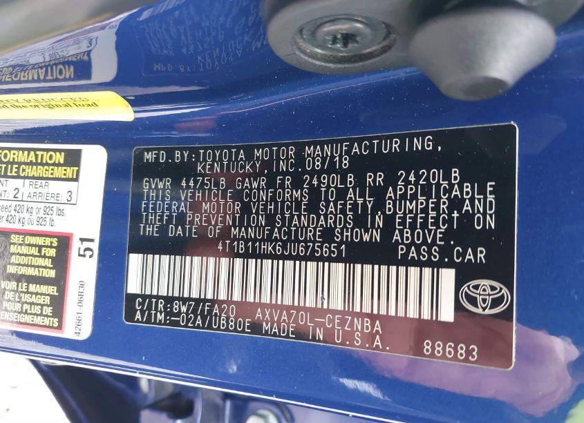 Photo 9 of 2018 Toyota Camry LE (VIN 4T1B11HK6JU675651)