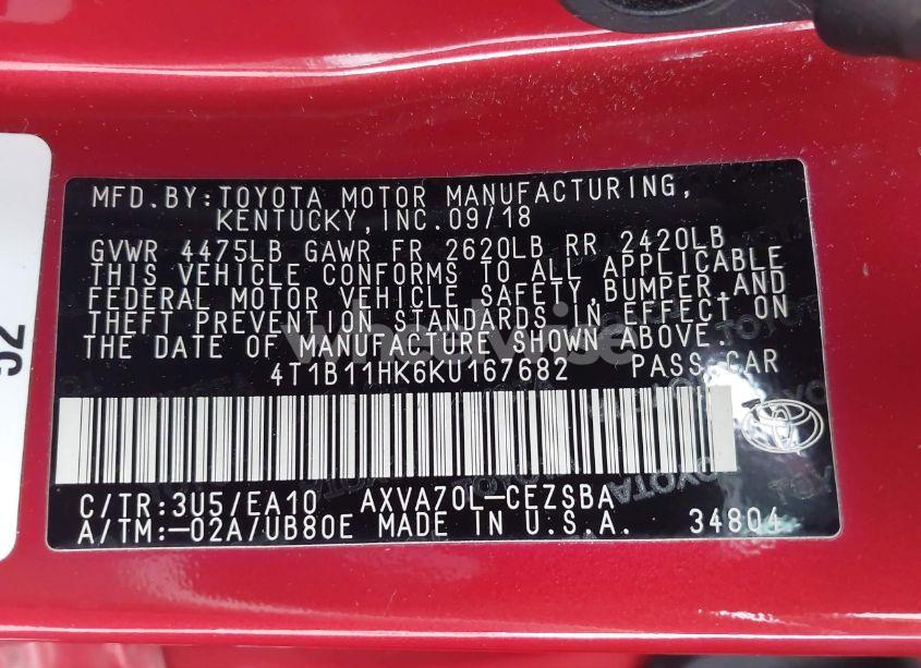 Photo 9 of 2019 Toyota Camry SE (VIN 4T1B11HK6KU167682)