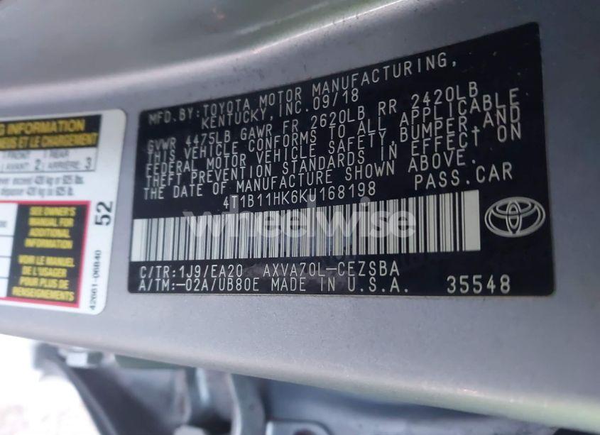 Photo 9 of 2019 Toyota Camry SE (VIN 4T1B11HK6KU168198)