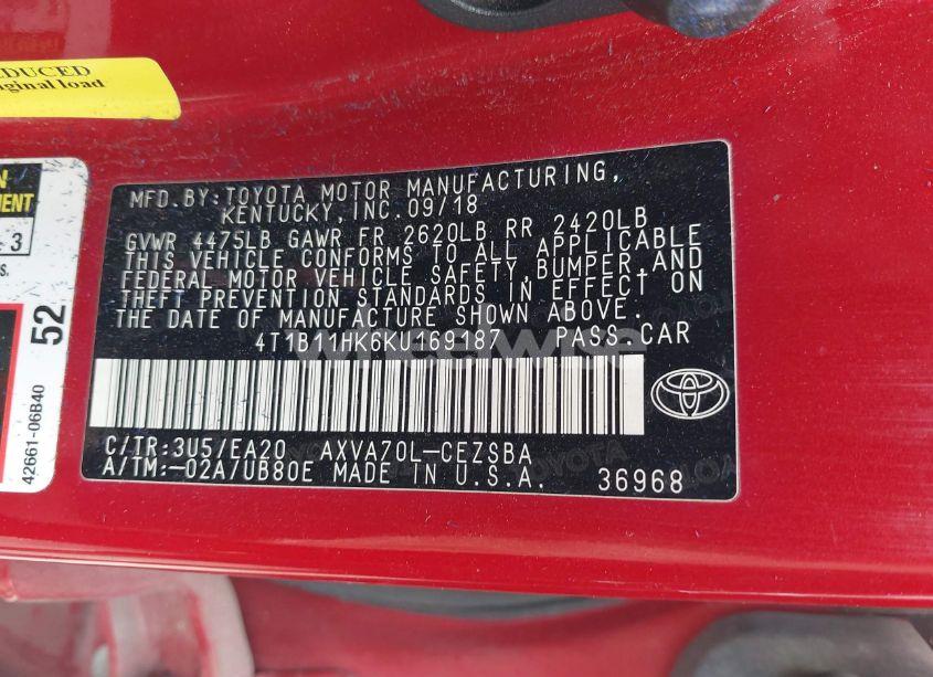 Photo 9 of 2019 Toyota Camry SE (VIN 4T1B11HK6KU169187)