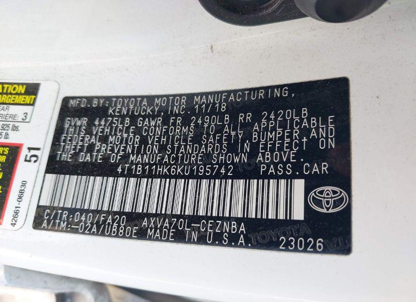 Photo 9 of 2019 Toyota Camry LE (VIN 4T1B11HK6KU195742)