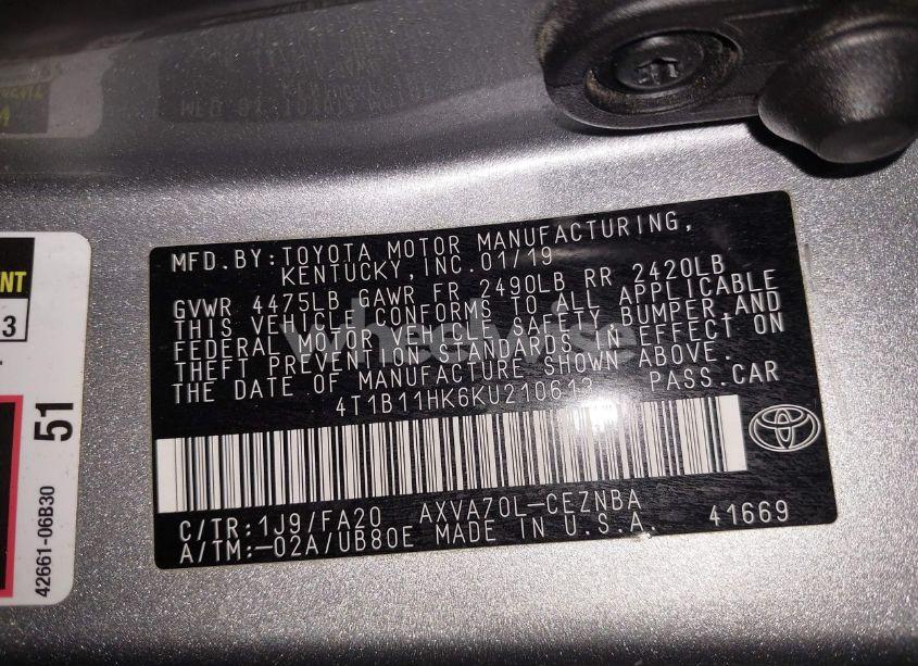 Photo 9 of 2019 Toyota Camry LE (VIN 4T1B11HK6KU210613)