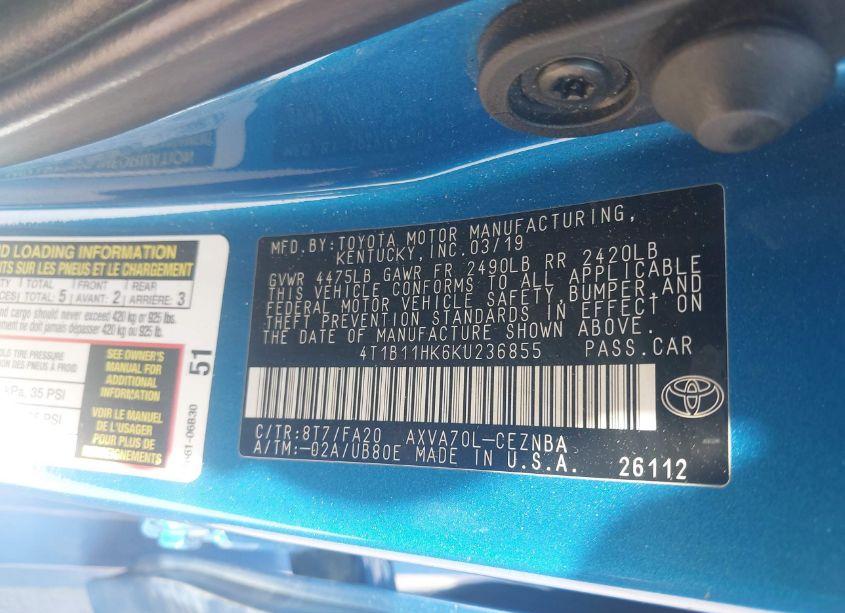 Photo 9 of 2019 Toyota Camry LE (VIN 4T1B11HK6KU236855)