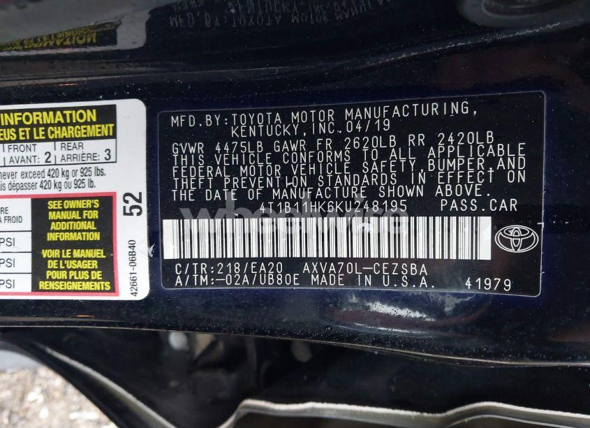 Photo 9 of 2019 Toyota Camry SE (VIN 4T1B11HK6KU248195)