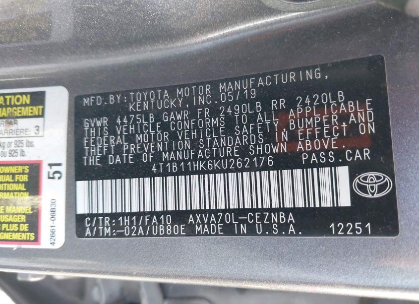 Photo 9 of 2019 Toyota Camry LE (VIN 4T1B11HK6KU262176)