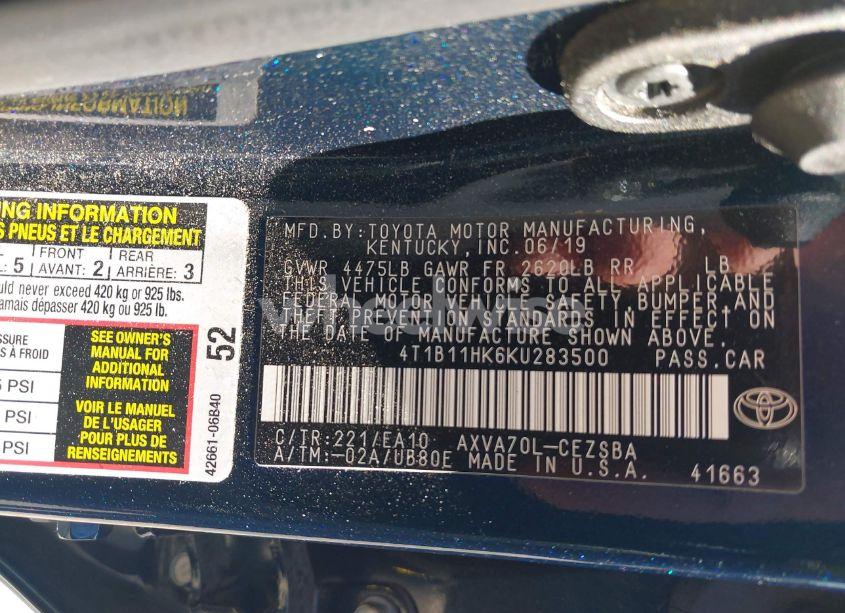 Photo 9 of 2019 Toyota Camry SE (VIN 4T1B11HK6KU283500)