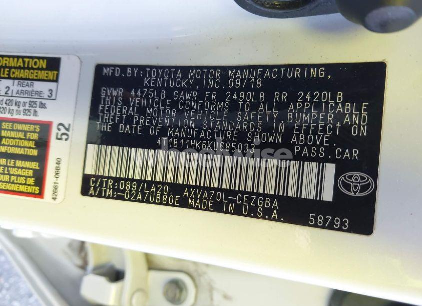 Photo 9 of 2019 Toyota Camry XLE (VIN 4T1B11HK6KU685033)