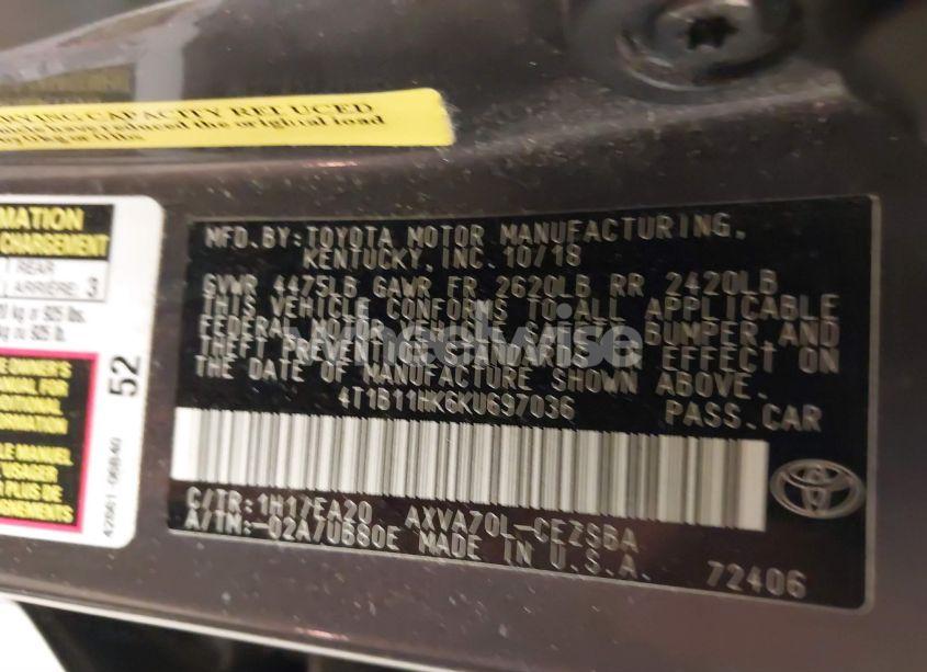 Photo 9 of 2019 Toyota Camry SE (VIN 4T1B11HK6KU697036)