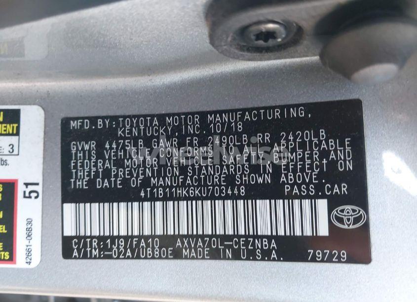 Photo 9 of 2019 Toyota Camry LE (VIN 4T1B11HK6KU703448)