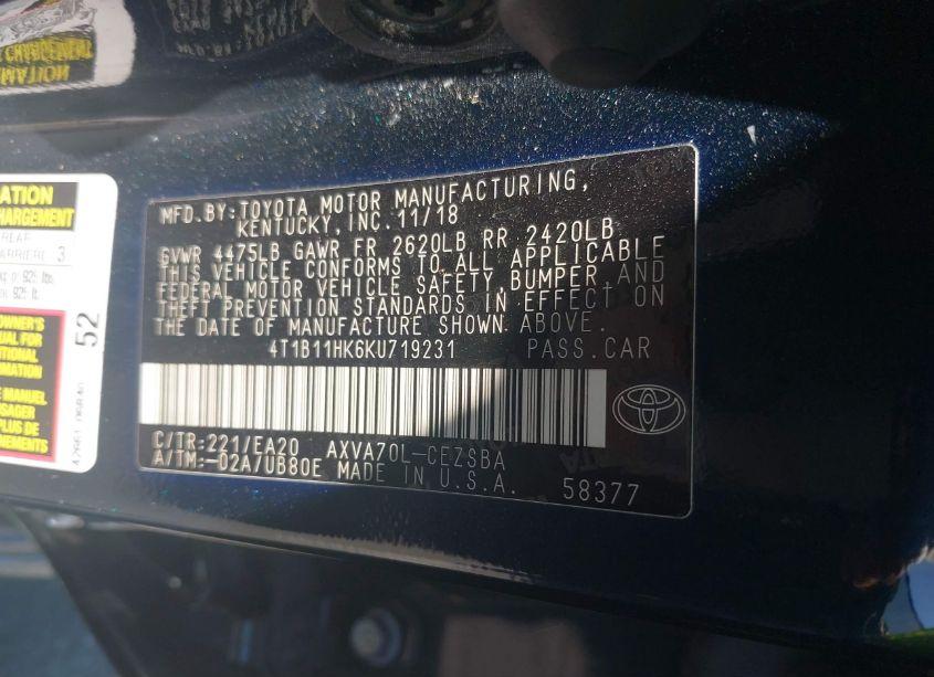 Photo 9 of 2019 Toyota Camry SE (VIN 4T1B11HK6KU719231)