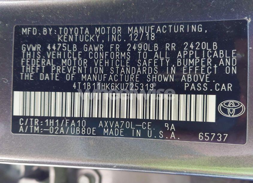 Photo 9 of 2019 Toyota Camry LE (VIN 4T1B11HK6KU725319)