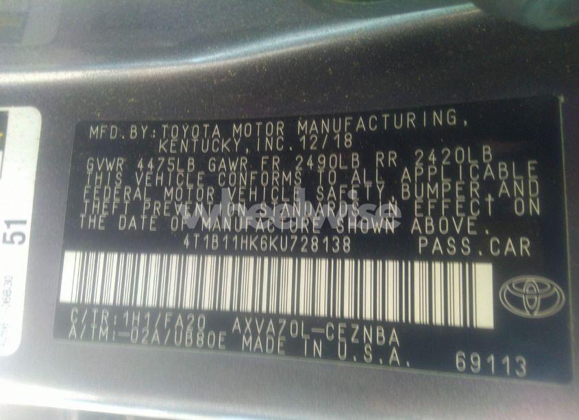 Photo 9 of 2019 Toyota Camry LE (VIN 4T1B11HK6KU728138)