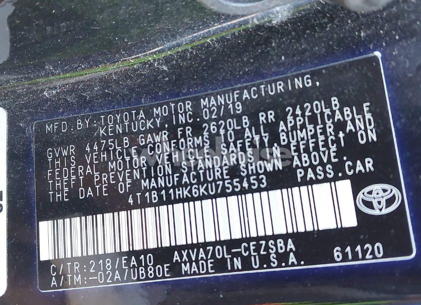 Photo 9 of 2019 Toyota Camry SE (VIN 4T1B11HK6KU755453)