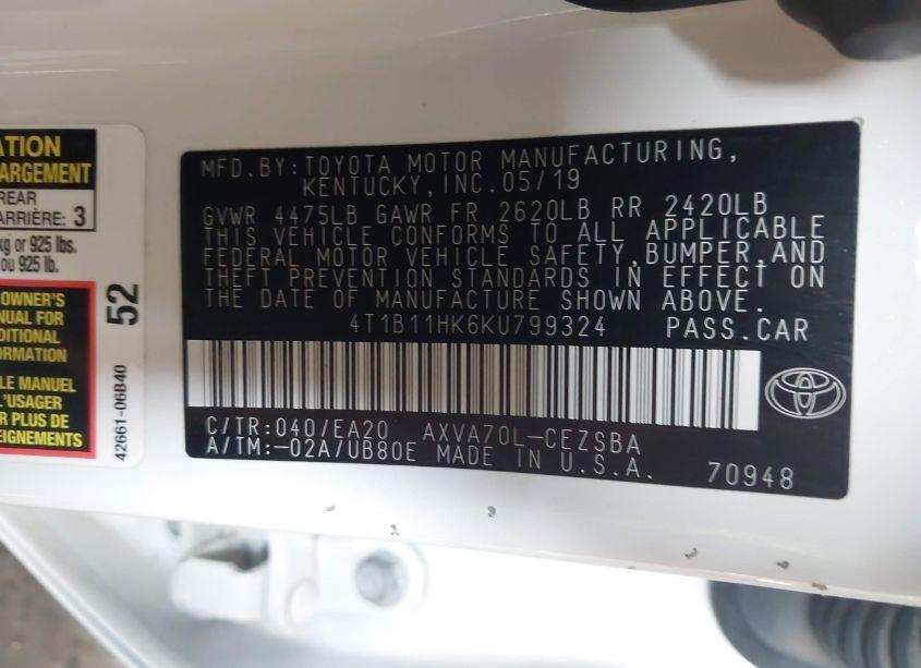 Photo 9 of 2019 Toyota Camry SE (VIN 4T1B11HK6KU799324)