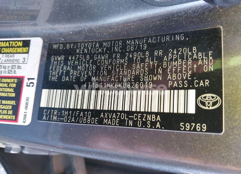 Photo 9 of 2019 Toyota Camry LE (VIN 4T1B11HK6KU826019)