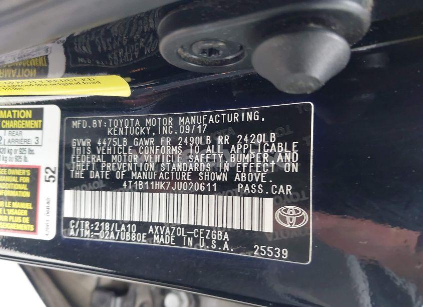 Photo 9 of 2018 Toyota Camry XLE (VIN 4T1B11HK7JU020611)