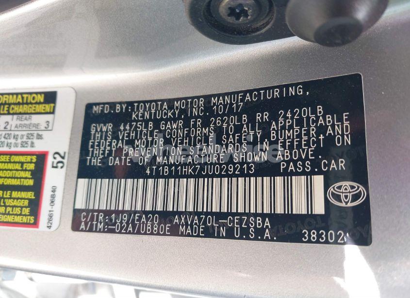 Photo 9 of 2018 Toyota Camry SE (VIN 4T1B11HK7JU029213)