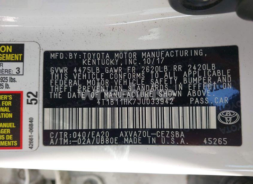 Photo 9 of 2018 Toyota Camry SE (VIN 4T1B11HK7JU033942)