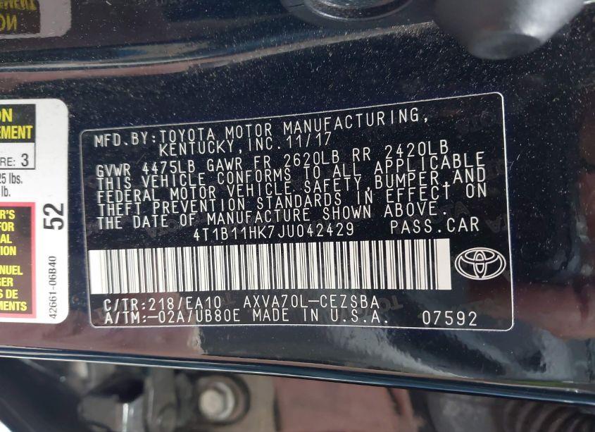 Photo 9 of 2018 Toyota Camry SE (VIN 4T1B11HK7JU042429)