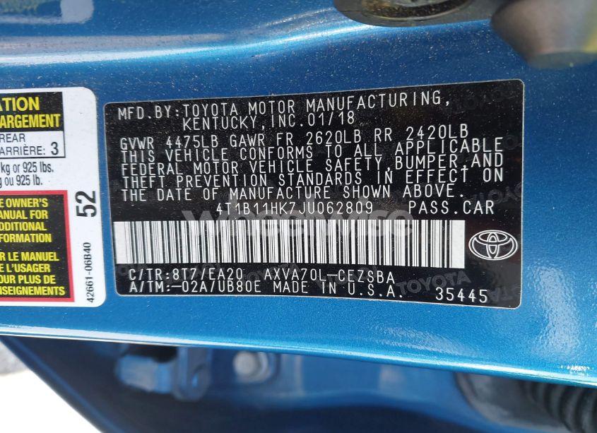 Photo 9 of 2018 Toyota Camry SE (VIN 4T1B11HK7JU062809)