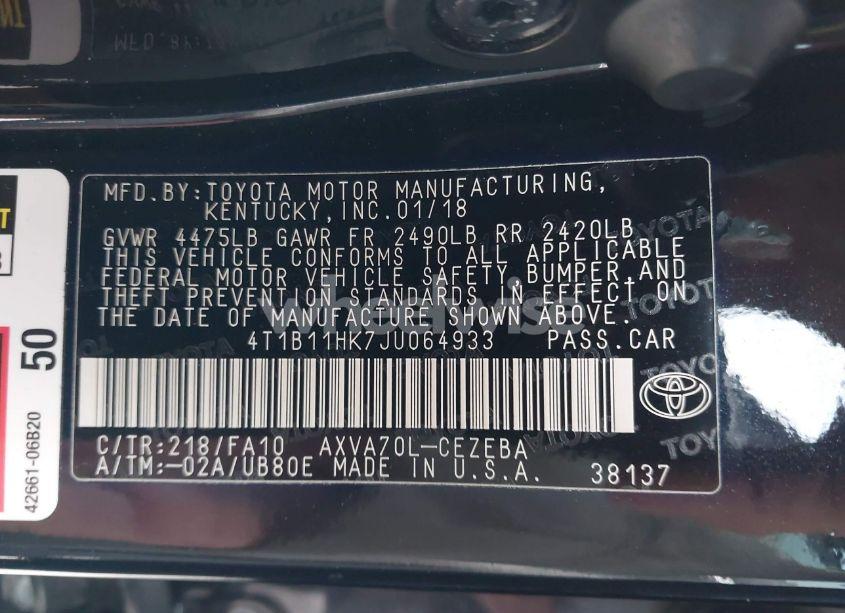 Photo 9 of 2018 Toyota Camry L (VIN 4T1B11HK7JU064933)