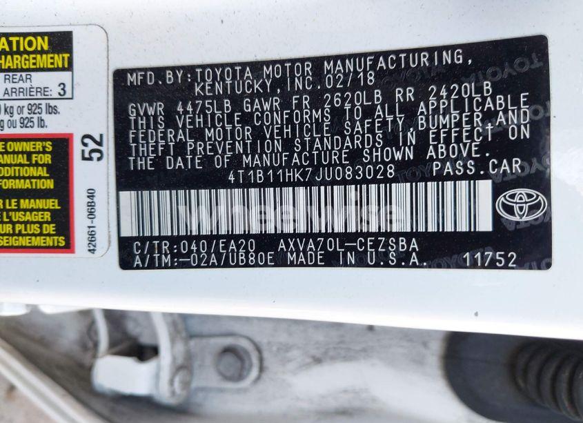 Photo 9 of 2018 Toyota Camry SE (VIN 4T1B11HK7JU083028)