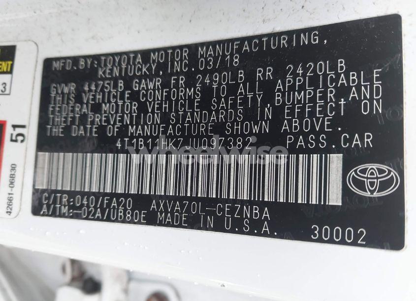 Photo 9 of 2018 Toyota Camry LE (VIN 4T1B11HK7JU097382)