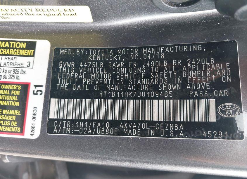 Photo 9 of 2018 Toyota Camry LE (VIN 4T1B11HK7JU109465)