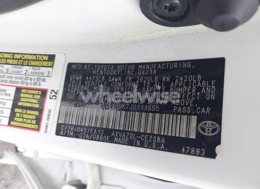 Photo 9 of 2018 Toyota Camry SE (VIN 4T1B11HK7JU111555)