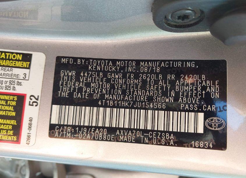 Photo 9 of 2018 Toyota Camry SE (VIN 4T1B11HK7JU154566)