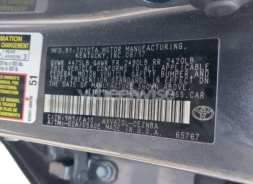 Photo 9 of 2018 Toyota Camry LE (VIN 4T1B11HK7JU514984)