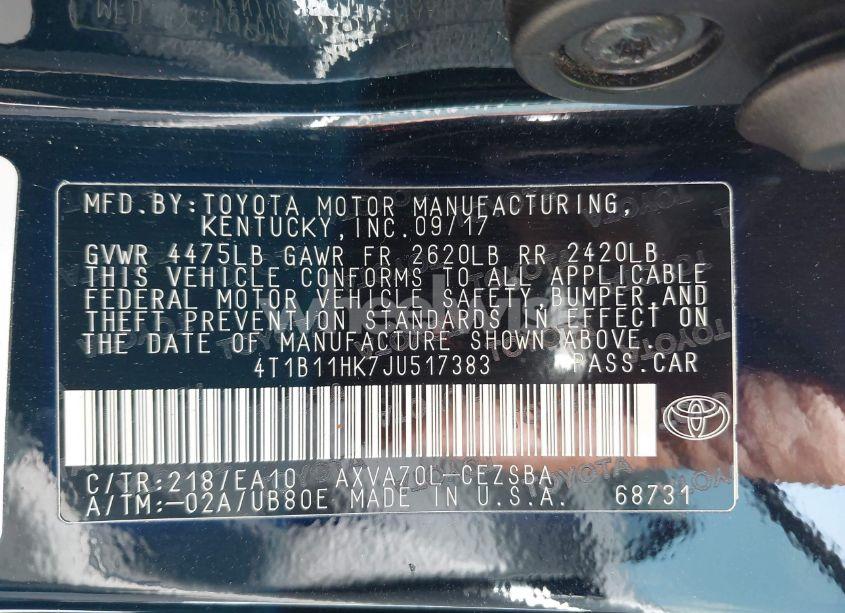 Photo 9 of 2018 Toyota Camry SE (VIN 4T1B11HK7JU517383)