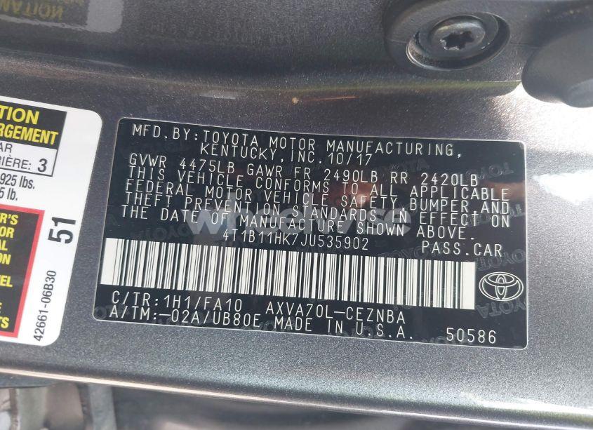 Photo 9 of 2018 Toyota Camry LE (VIN 4T1B11HK7JU535902)