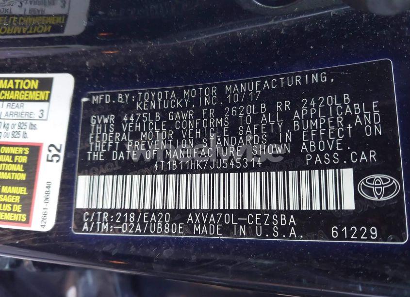 Photo 9 of 2018 Toyota Camry SE (VIN 4T1B11HK7JU545314)