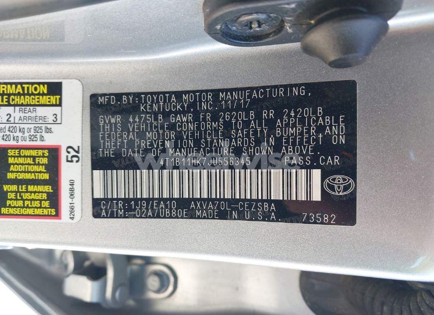 Photo 9 of 2018 Toyota Camry SE (VIN 4T1B11HK7JU556345)