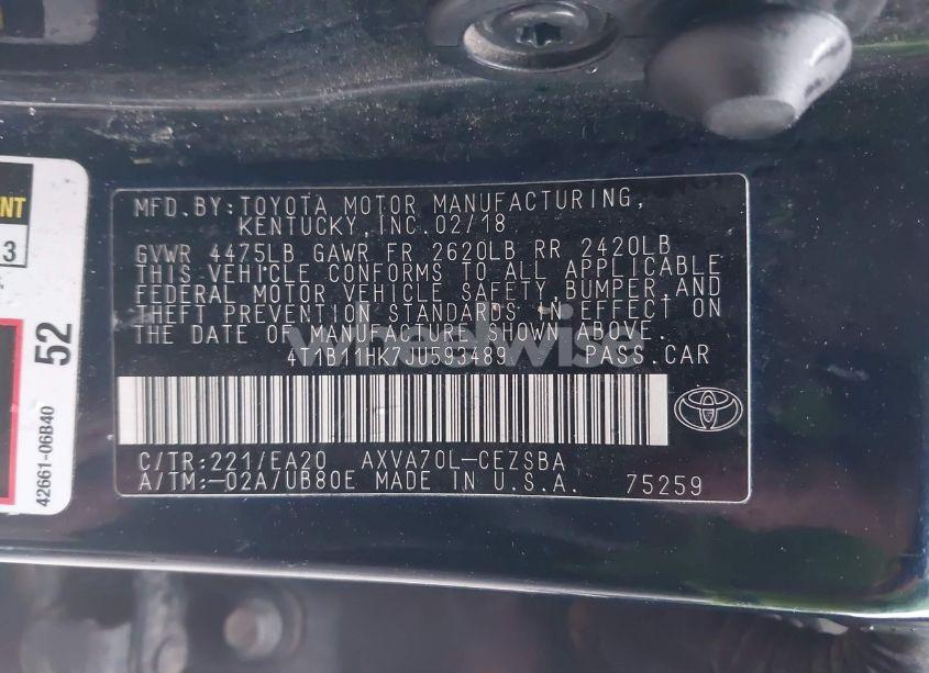 Photo 9 of 2018 Toyota Camry SE (VIN 4T1B11HK7JU593489)