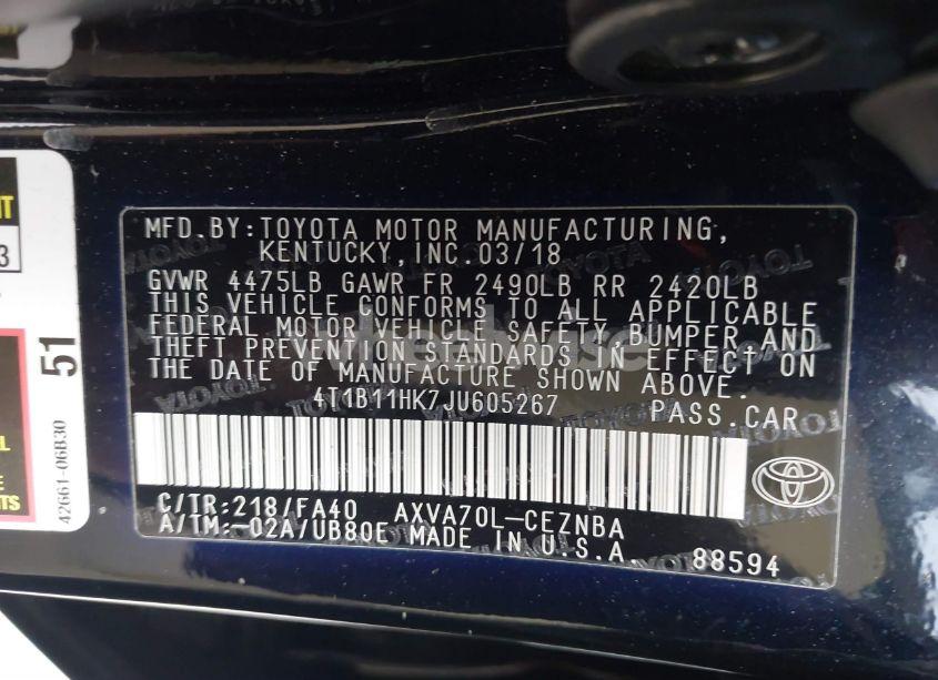 Photo 9 of 2018 Toyota Camry LE (VIN 4T1B11HK7JU605267)