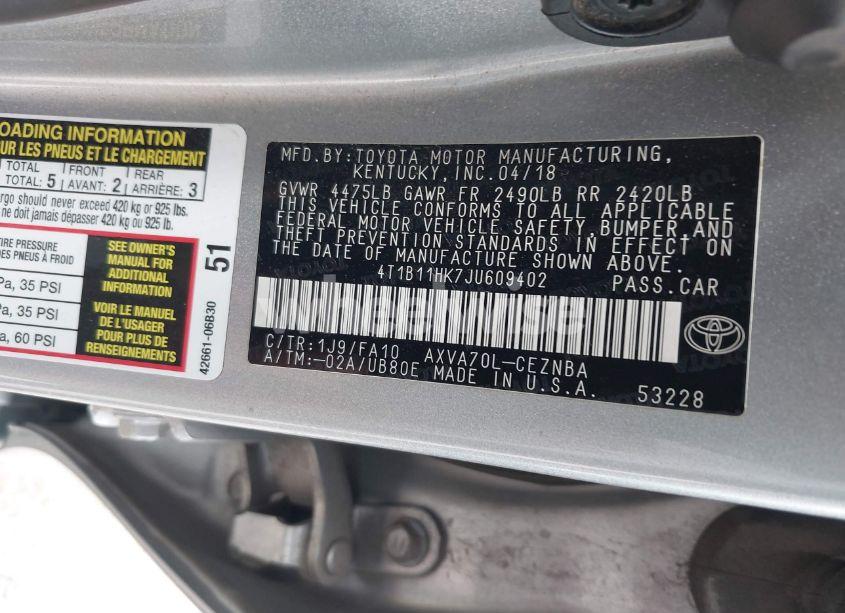 Photo 9 of 2018 Toyota Camry LE (VIN 4T1B11HK7JU609402)