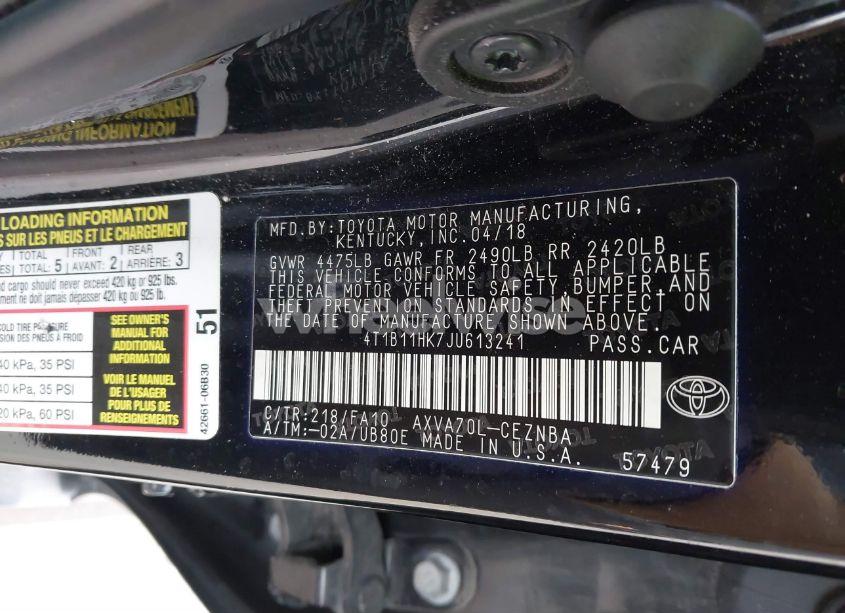 Photo 9 of 2018 Toyota Camry LE (VIN 4T1B11HK7JU613241)