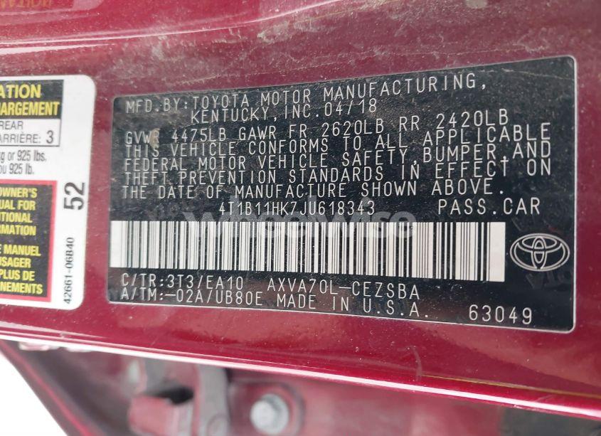 Photo 9 of 2018 Toyota Camry SE (VIN 4T1B11HK7JU618343)